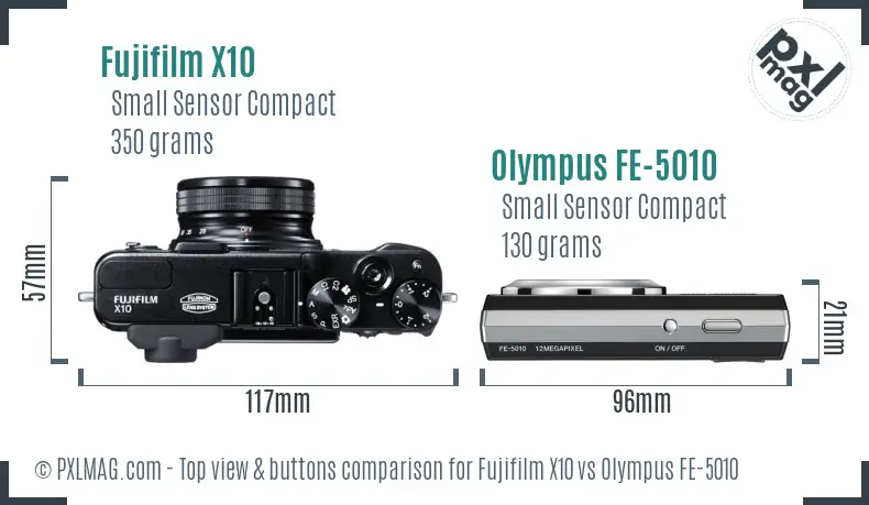Fujifilm X10 vs Olympus FE-5010 top view buttons comparison