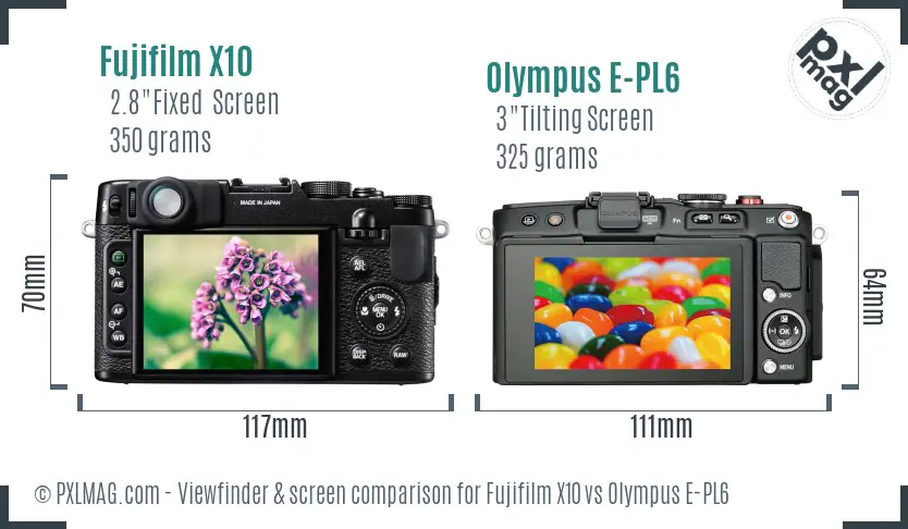 Fujifilm X10 vs Olympus E-PL6 Screen and Viewfinder comparison