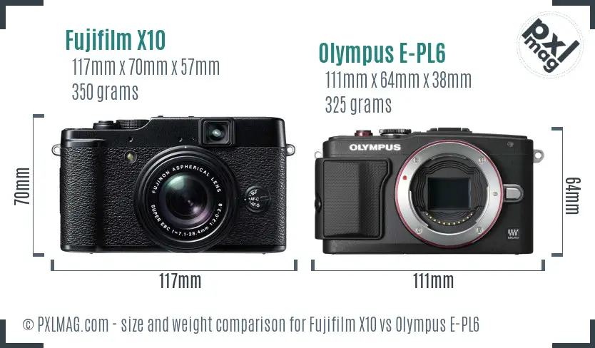 Fujifilm X10 vs Olympus E-PL6 size comparison