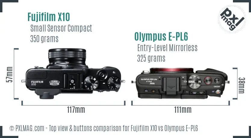 Fujifilm X10 vs Olympus E-PL6 top view buttons comparison