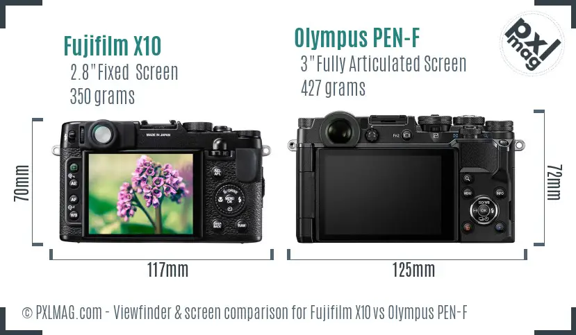 Fujifilm X10 vs Olympus PEN-F Screen and Viewfinder comparison Fujifilm X10 vs Olympus PEN-F Screen and Viewfinder comparison