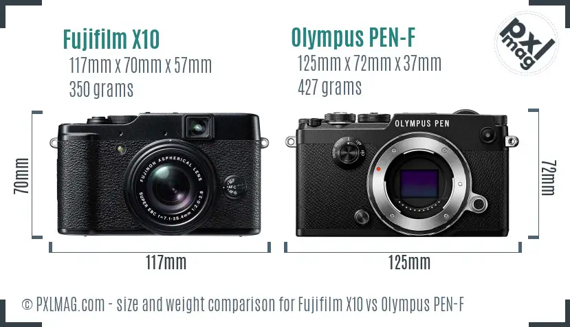Fujifilm X10 vs Olympus PEN-F size comparison Fujifilm X10 vs Olympus PEN-F size comparison