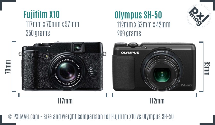 Fujifilm X10 vs Olympus SH-50 size comparison Fujifilm X10 vs Olympus SH-50 size comparison