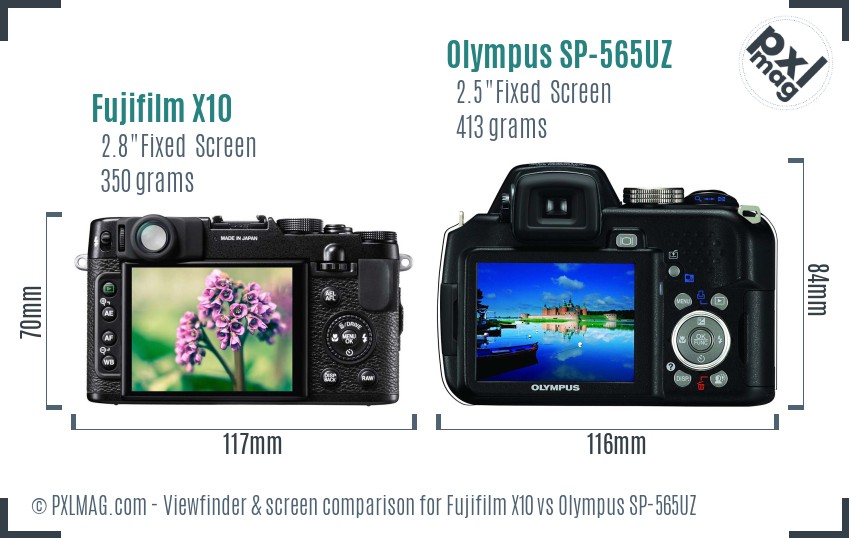 Fujifilm X10 vs Olympus SP-565UZ Screen and Viewfinder comparison