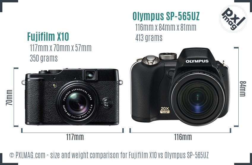 Fujifilm X10 vs Olympus SP-565UZ size comparison