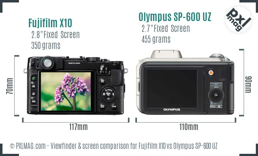 Fujifilm X10 vs Olympus SP-600 UZ Screen and Viewfinder comparison