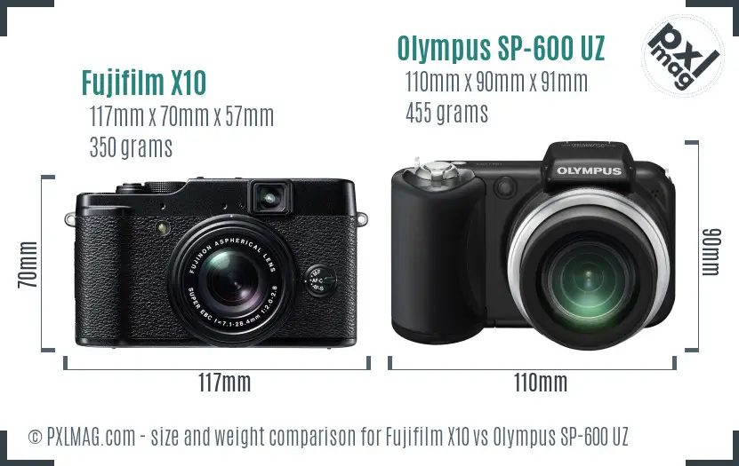 Fujifilm X10 vs Olympus SP-600 UZ size comparison