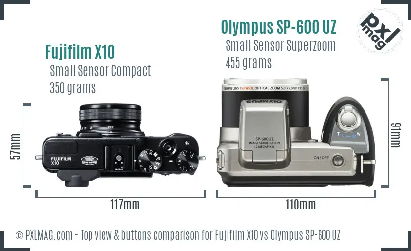 Fujifilm X10 vs Olympus SP-600 UZ top view buttons comparison