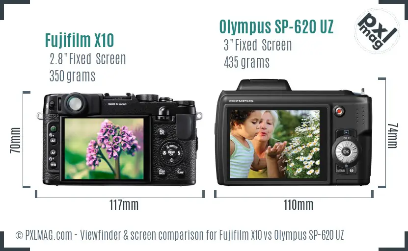 Fujifilm X10 vs Olympus SP-620 UZ Screen and Viewfinder comparison Fujifilm X10 vs Olympus SP-620 UZ Screen and Viewfinder comparison