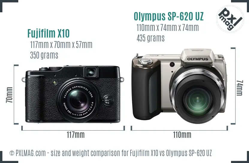 Fujifilm X10 vs Olympus SP-620 UZ size comparison Fujifilm X10 vs Olympus SP-620 UZ size comparison