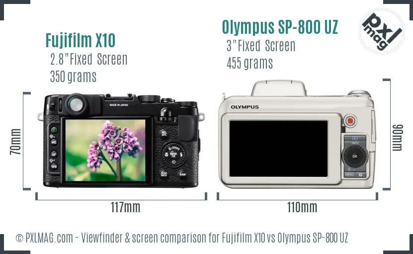 Fujifilm X10 vs Olympus SP-800 UZ Screen and Viewfinder comparison
