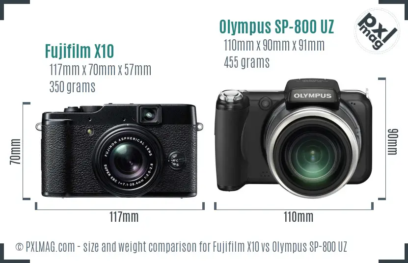 Fujifilm X10 vs Olympus SP-800 UZ size comparison
