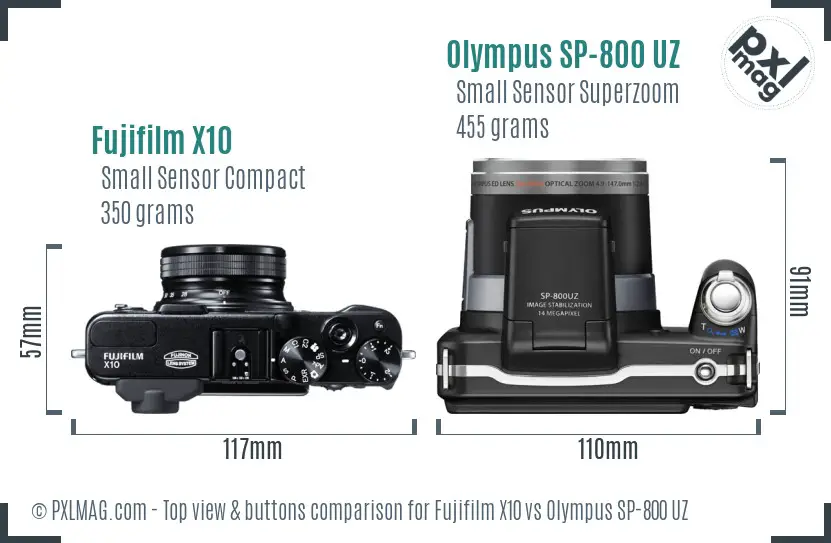 Fujifilm X10 vs Olympus SP-800 UZ top view buttons comparison