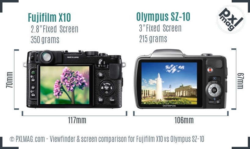 Fujifilm X10 vs Olympus SZ-10 Screen and Viewfinder comparison