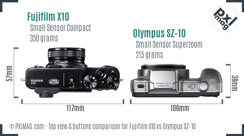 Fujifilm X10 vs Olympus SZ-10 top view buttons comparison