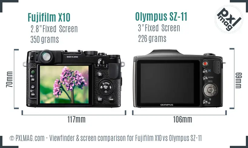 Fujifilm X10 vs Olympus SZ-11 Screen and Viewfinder comparison