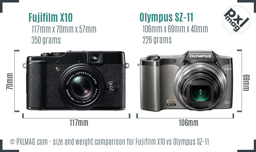 Fujifilm X10 vs Olympus SZ-11 size comparison