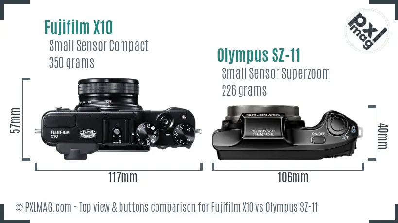 Fujifilm X10 vs Olympus SZ-11 top view buttons comparison