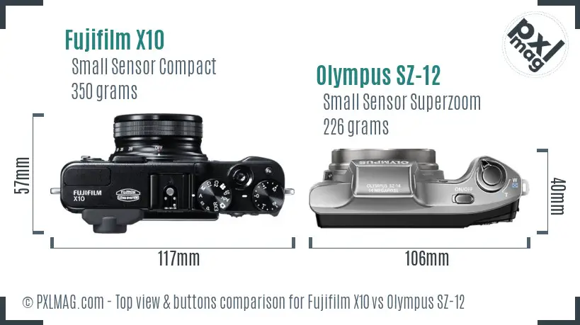 Fujifilm X10 vs Olympus SZ-12 top view buttons comparison