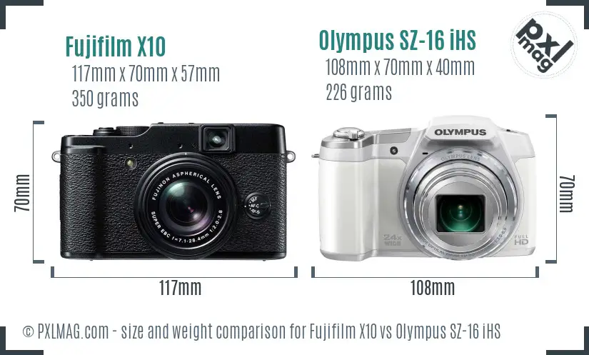Fujifilm X10 vs Olympus SZ-16 iHS size comparison Fujifilm X10 vs Olympus SZ-16 iHS size comparison
