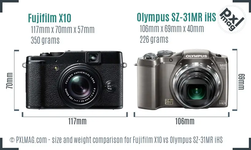 Fujifilm X10 vs Olympus SZ-31MR iHS size comparison Fujifilm X10 vs Olympus SZ-31MR iHS size comparison