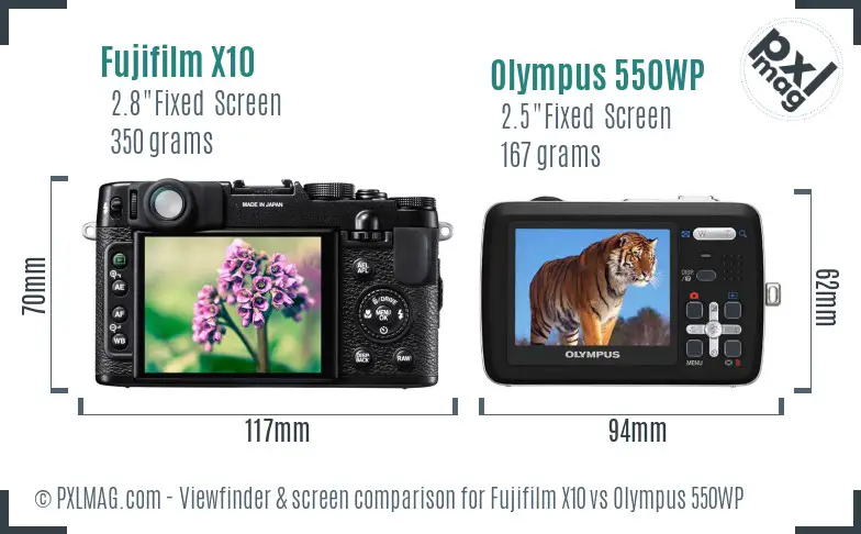 Fujifilm X10 vs Olympus 550WP Screen and Viewfinder comparison