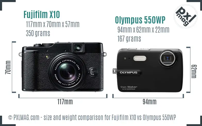 Fujifilm X10 vs Olympus 550WP size comparison