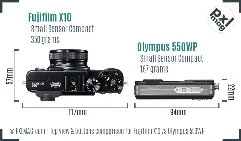 Fujifilm X10 vs Olympus 550WP top view buttons comparison