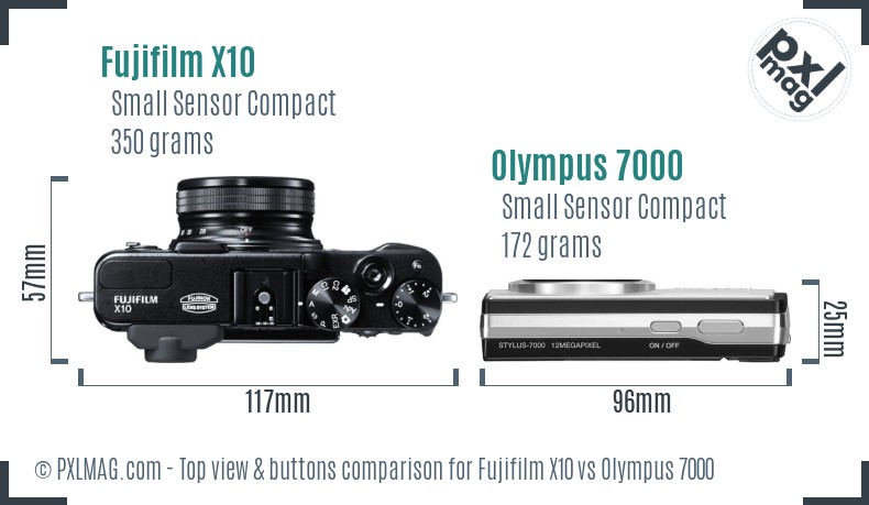 Fujifilm X10 vs Olympus 7000 top view buttons comparison