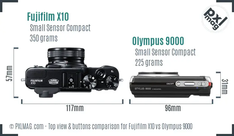 Fujifilm X10 vs Olympus 9000 top view buttons comparison
