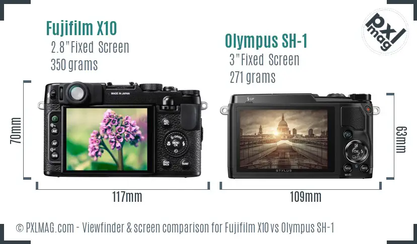 Fujifilm X10 vs Olympus SH-1 Screen and Viewfinder comparison