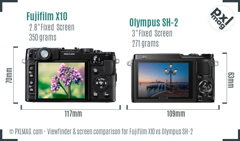 Fujifilm X10 vs Olympus SH-2 Screen and Viewfinder comparison