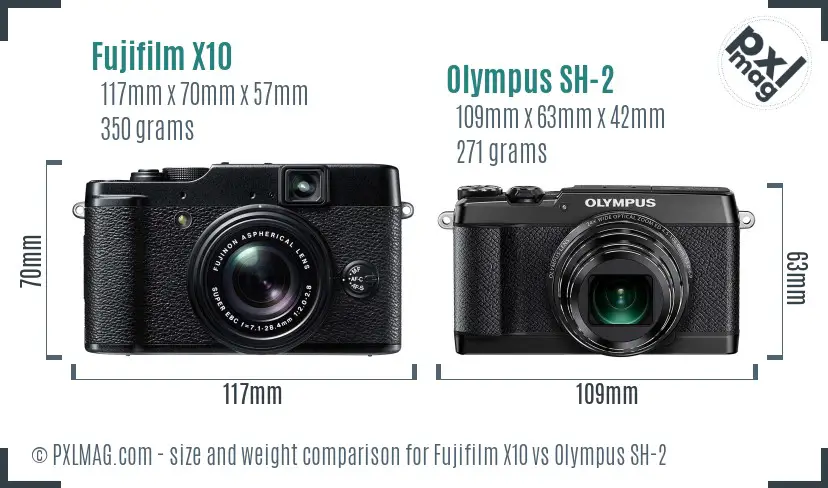 Fujifilm X10 vs Olympus SH-2 size comparison