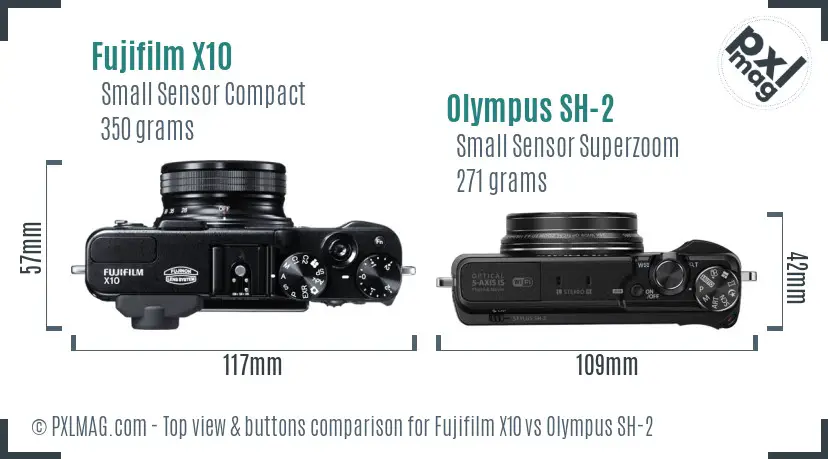 Fujifilm X10 vs Olympus SH-2 top view buttons comparison