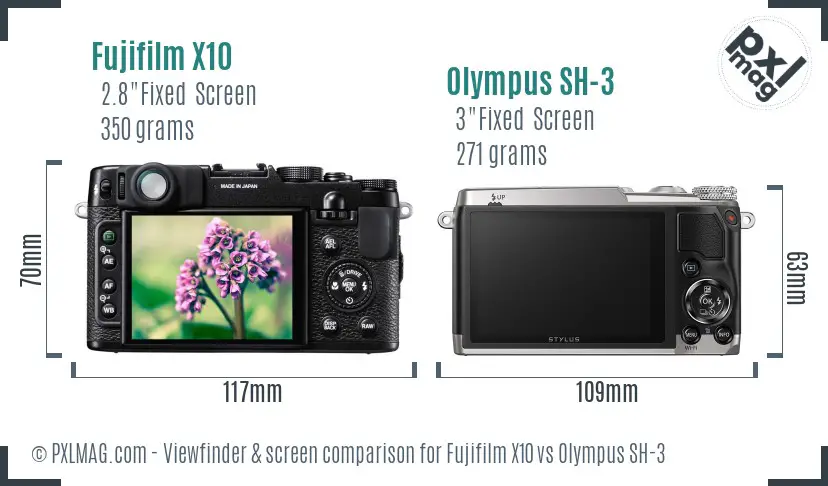 Fujifilm X10 vs Olympus SH-3 Screen and Viewfinder comparison