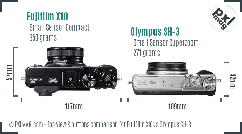 Fujifilm X10 vs Olympus SH-3 top view buttons comparison