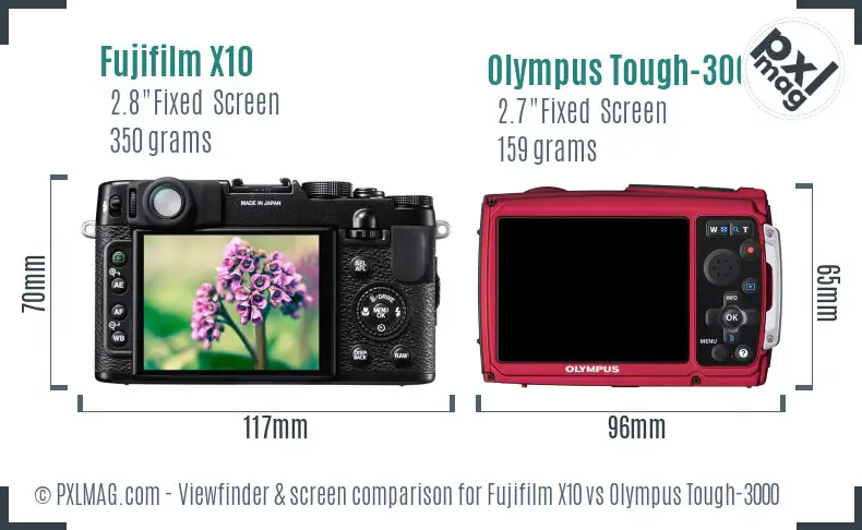 Fujifilm X10 vs Olympus Tough-3000 Screen and Viewfinder comparison
