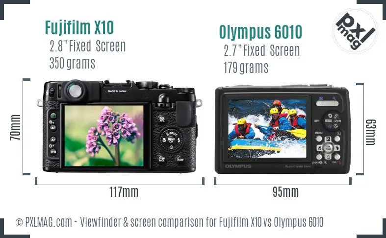 Fujifilm X10 vs Olympus 6010 Screen and Viewfinder comparison
