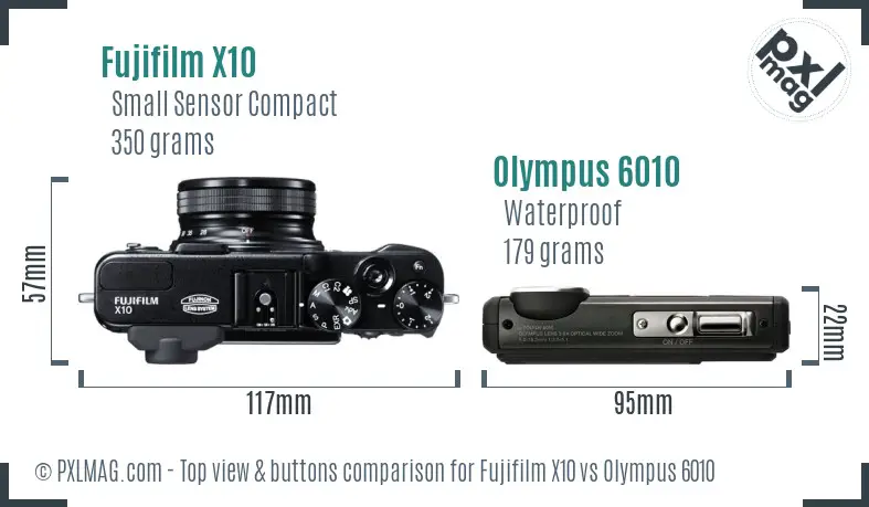 Fujifilm X10 vs Olympus 6010 top view buttons comparison
