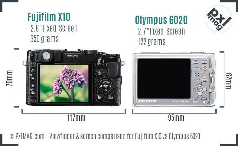 Fujifilm X10 vs Olympus 6020 Screen and Viewfinder comparison