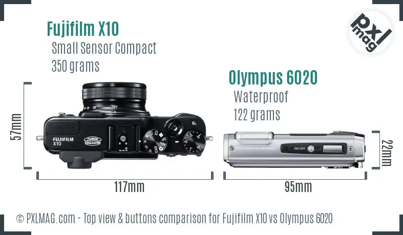 Fujifilm X10 vs Olympus 6020 top view buttons comparison