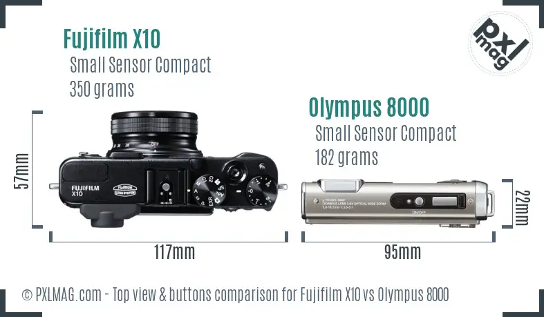 Fujifilm X10 vs Olympus 8000 top view buttons comparison Fujifilm X10 vs Olympus 8000 top view buttons comparison
