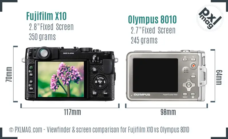 Fujifilm X10 vs Olympus 8010 Screen and Viewfinder comparison