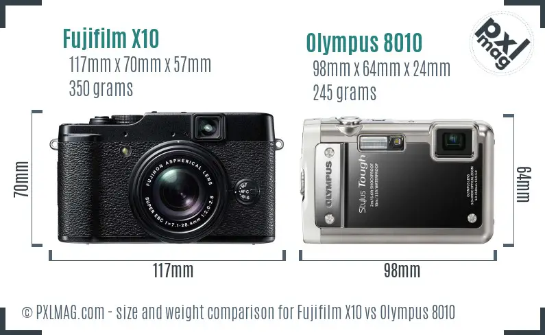 Fujifilm X10 vs Olympus 8010 size comparison