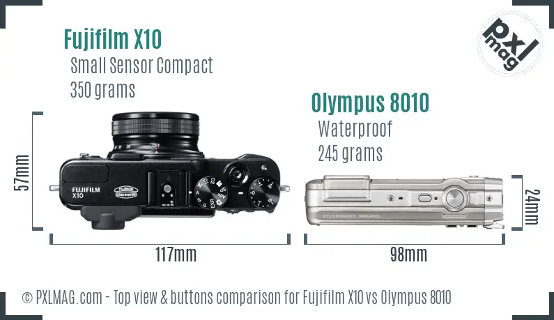 Fujifilm X10 vs Olympus 8010 top view buttons comparison