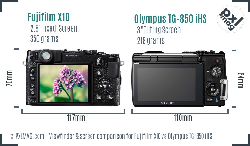 Fujifilm X10 vs Olympus TG-850 iHS Screen and Viewfinder comparison