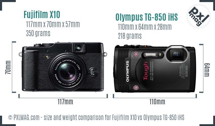 Fujifilm X10 vs Olympus TG-850 iHS size comparison Fujifilm X10 vs Olympus TG-850 iHS size comparison