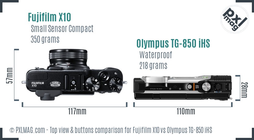 Fujifilm X10 vs Olympus TG-850 iHS top view buttons comparison
