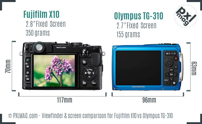 Fujifilm X10 vs Olympus TG-310 Screen and Viewfinder comparison