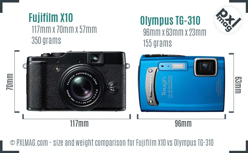 Fujifilm X10 vs Olympus TG-310 size comparison
